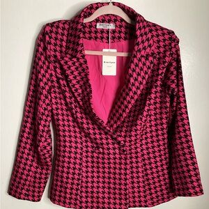 Vibrant Pink and Black Houndstooth Blazer S